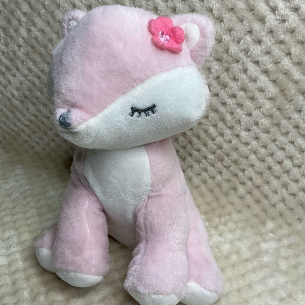 Trend Lab Plush Pink Fox Stuffed Animal Toy with Embroidered Eyes